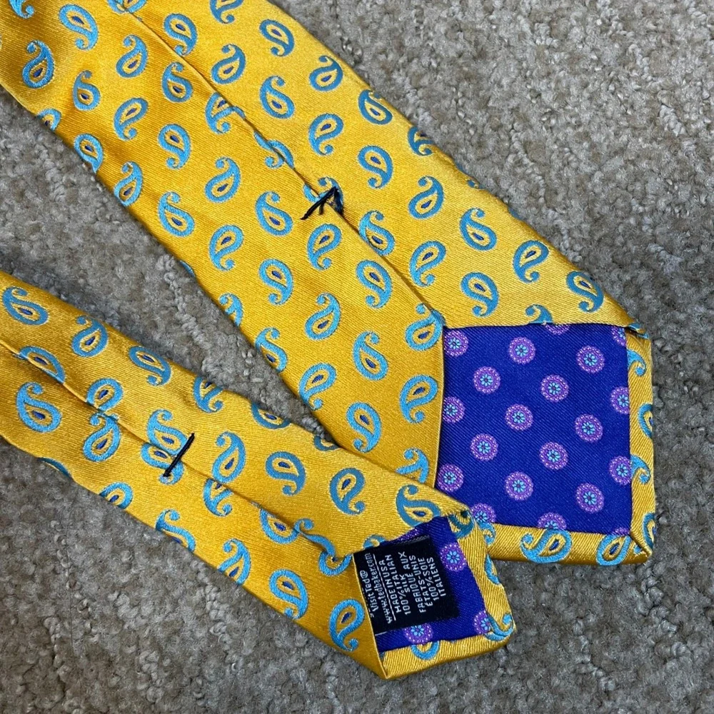 Ted Baker London Silk Tie Mens Yellow Blue Paisley Maximalist Made‎ in USA 61